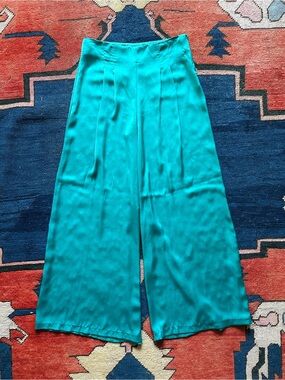 Wide Leg Satin Pants in Teal